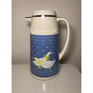 Vintage ZEBRA Thermal Insulated Coffee Carafe Geese Blue Farmhouse Plastic Tea